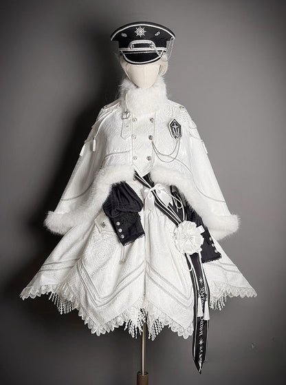 Hem Details with Dress Handkerchief White Zipper Military Jacquard Corset Lolita