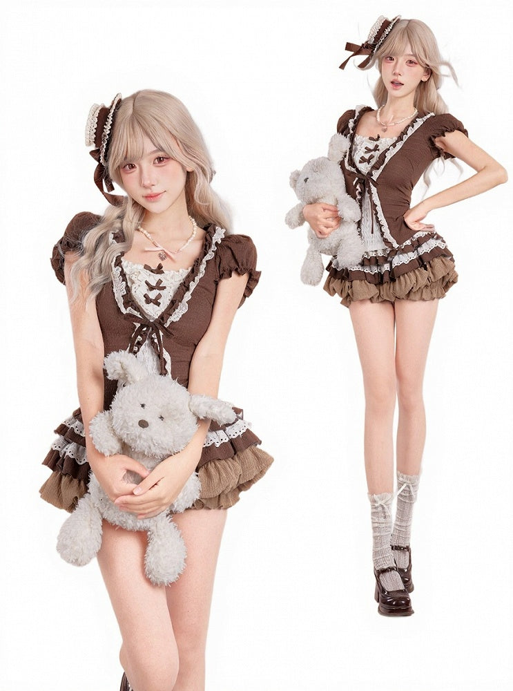 Coffee Tiered Ruffle Skirt with Built-In Shorts - serendipity