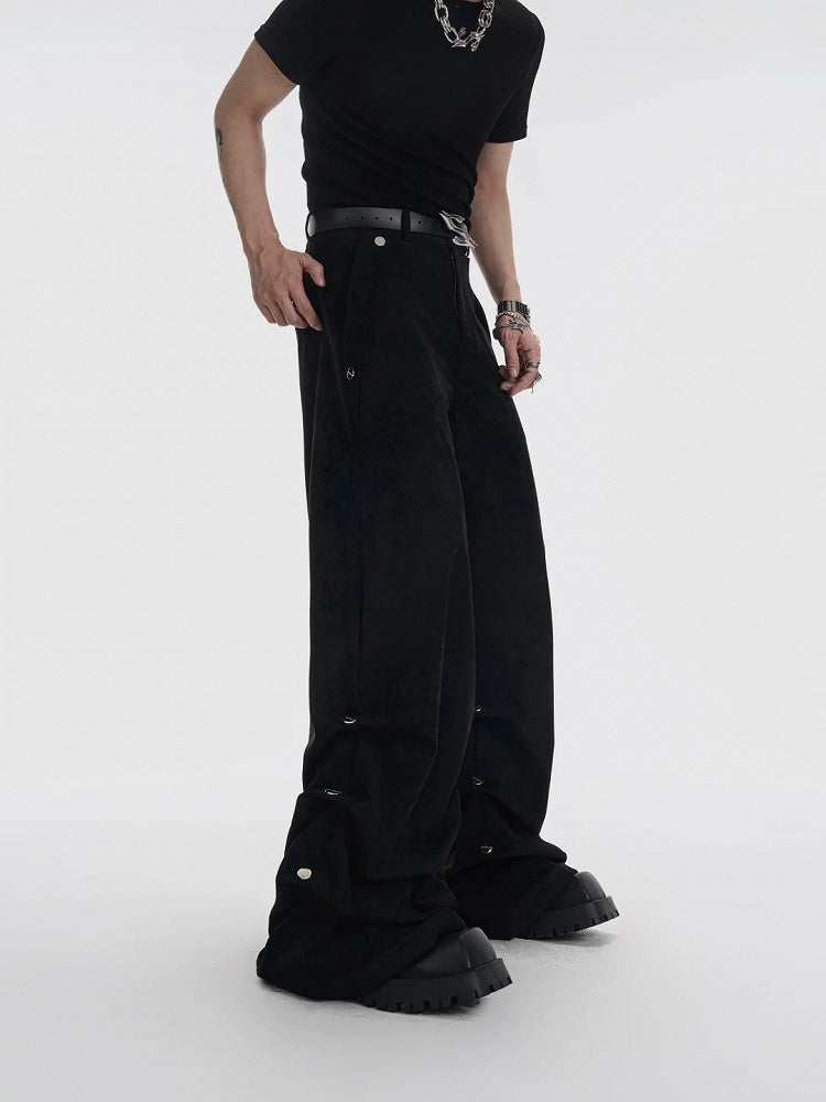 Details Stud in Pants Men's with Wide-leg Black Suede