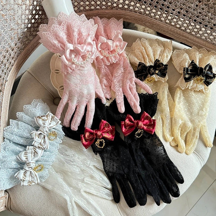 Sweet Lolita Bow Gloves - Decorative Wrist Cuffs in 9 Colors, Kawaii J-Fashion Accessory
