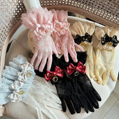 Sweet Lolita Bow Gloves - Decorative Wrist Cuffs in 9 Colors, Kawaii J-Fashion Accessory