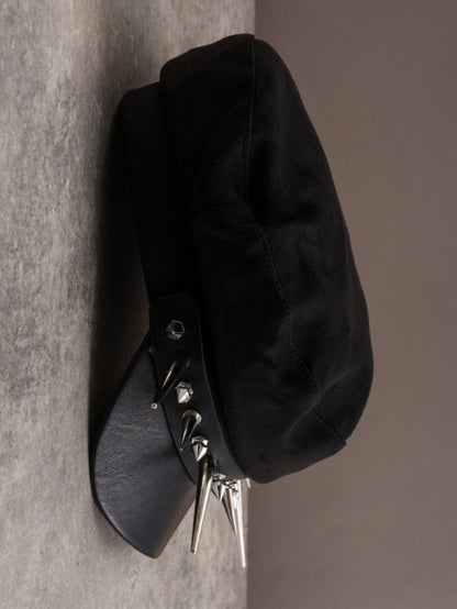 Details Gothic Beret Studs Black Hat