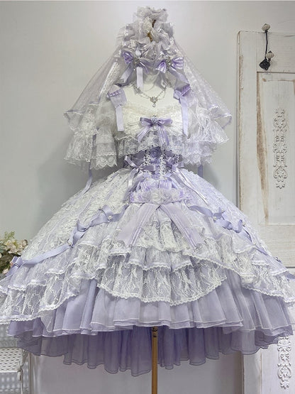 Purple Hime Lace-up with Hanayome Dress High-low Corset Layered Waist Lolita