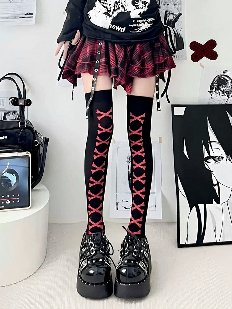3 Colors Stockings Thigh-High Cross-Bones -