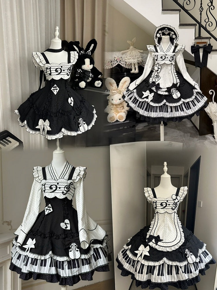 Piano JSK with Polka Dot Bow Train and Note Embroidery - Alice in Wonderland Lolita
