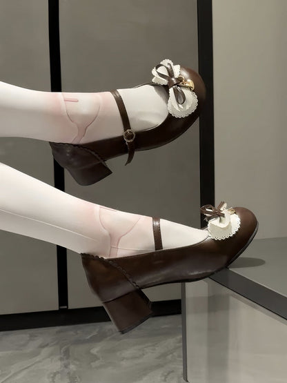 Brown Sweet 5cm Mid-heel Bow Accents - in PU Lolita Janes Mary