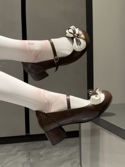 Brown Sweet 5cm Mid-heel Bow Accents - in PU Lolita Janes Mary