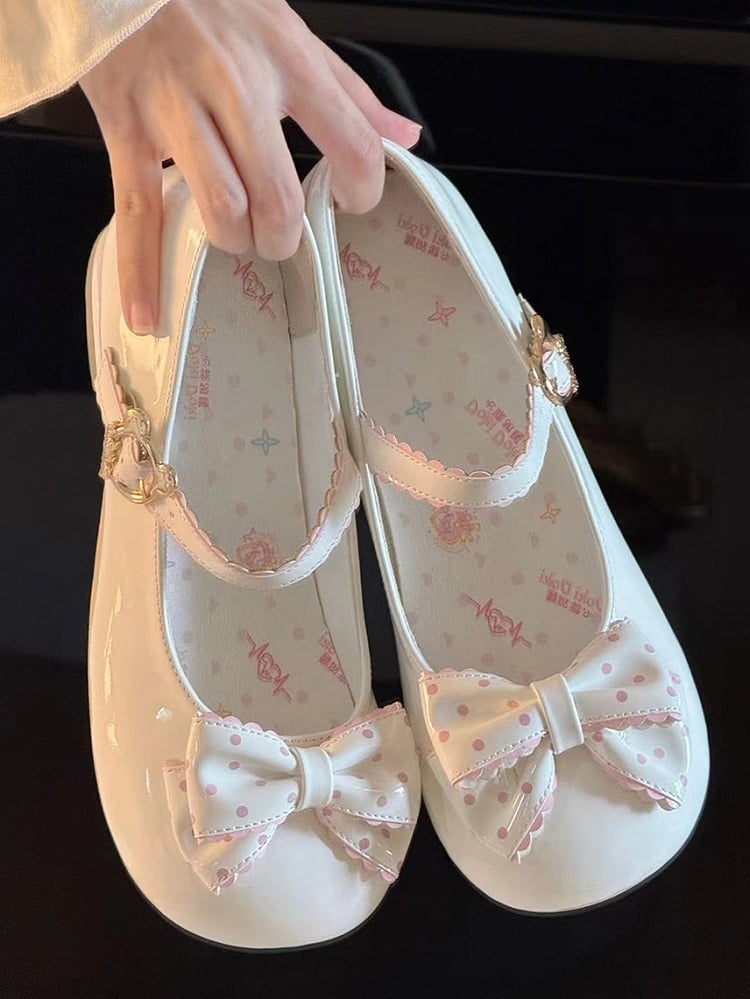 Leather PU Lolita Polka-dot Teddy at Fastener - and with Sweet Mary Bow Top Janes White