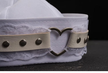 White Studded Heart-shaped Ring Lace Sailor Hat