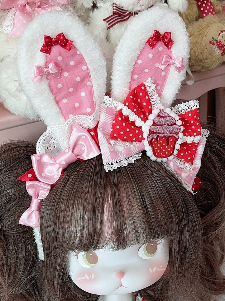 Details 3 Polka-dot And Color Bowknot Ear Bunny Plaid Pattern KC Options Plush