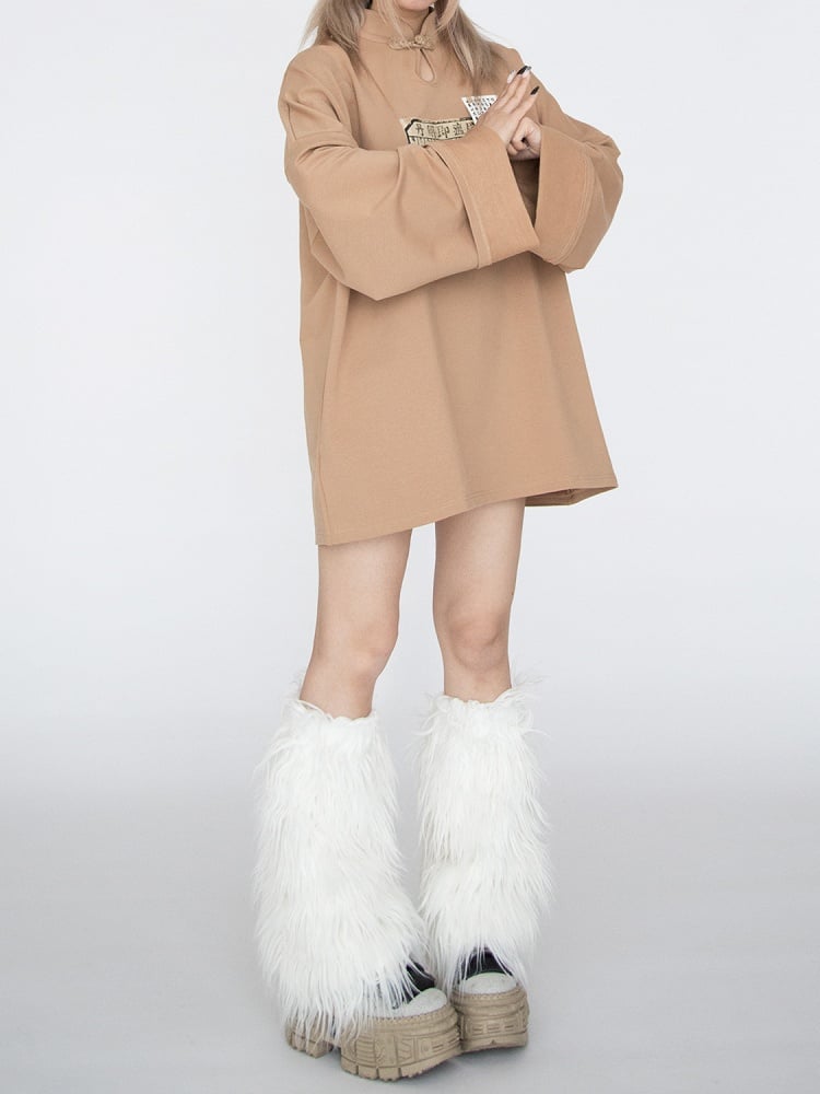 Camel Collar with Cheongsam Dress Mandarin Hoodie