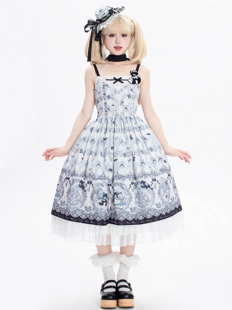 不思議の国のアリスとキティのバニージャンパーテーマスカートロリータプリント