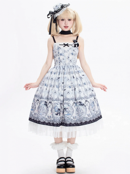 不思議の国のアリスとキティのバニージャンパーテーマスカートロリータプリント