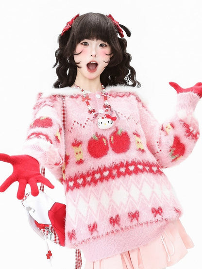 Daily Christmas Apple in Purple Bow with Pink/Light Patterns Kawaii Sweater