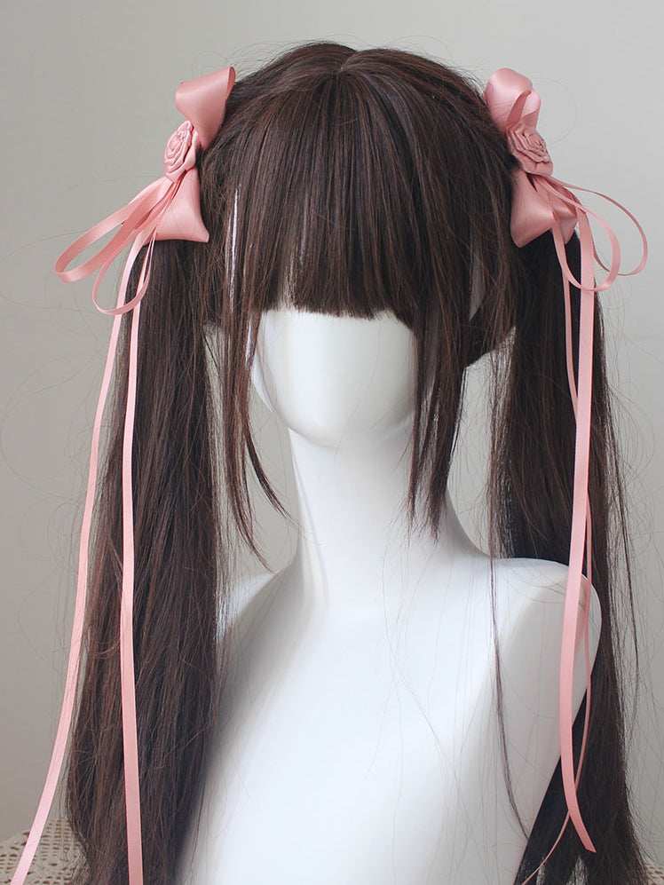 Bowknot Details Rosette Decorated Pink Hair Clips