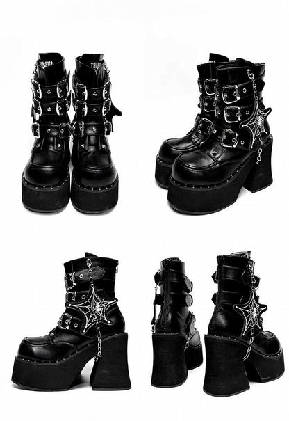 with Platform Punk Accents Studded Boots Black