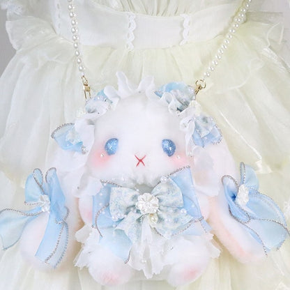 Bunny Flower Convertible Bowknot with White Blue Accents Bag Strap Plush