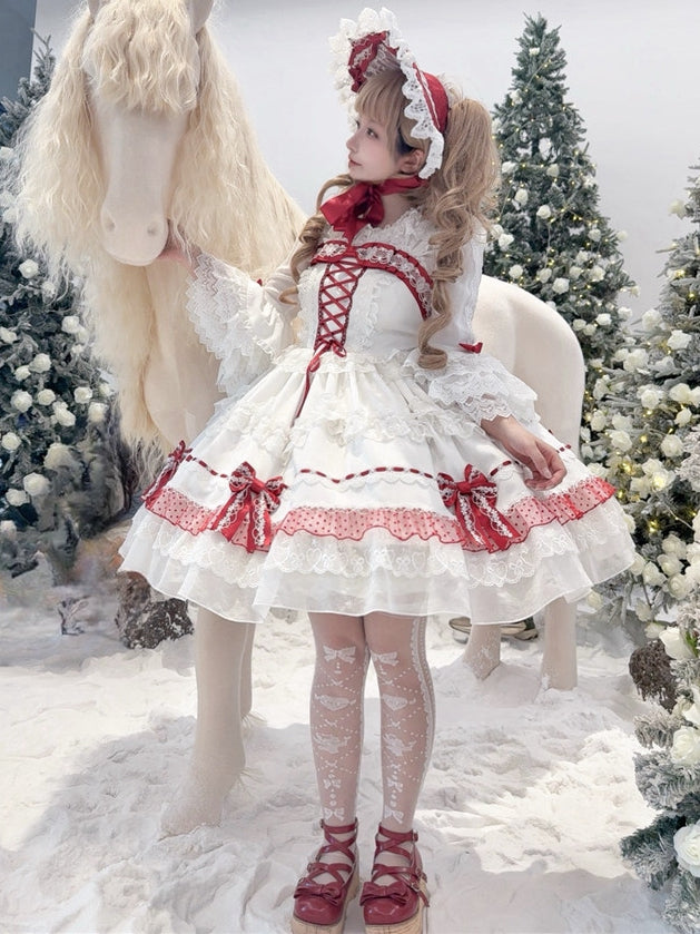 Spitzenbesatz mit Schleife in Weiß und Weinrot