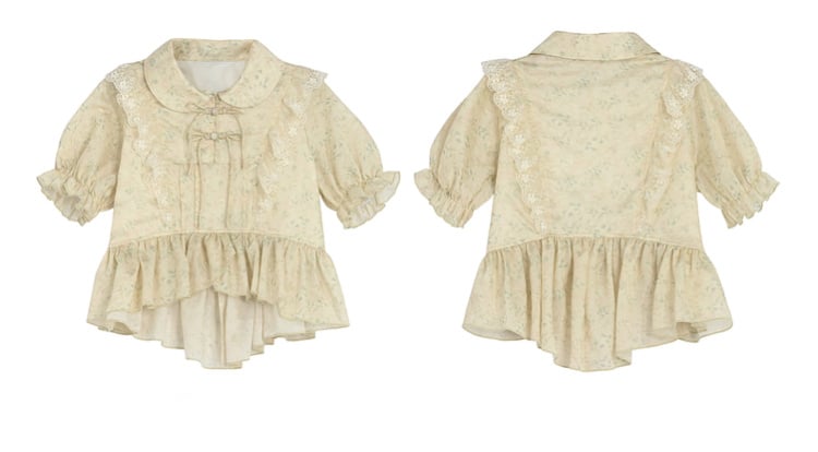 High-low Blouse Collar Trim Lace Pan Apricot Peter