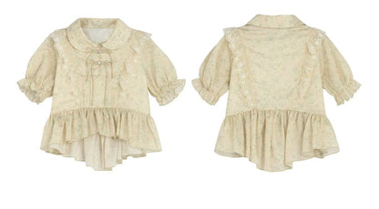 High-low Blouse Collar Trim Lace Pan Apricot Peter