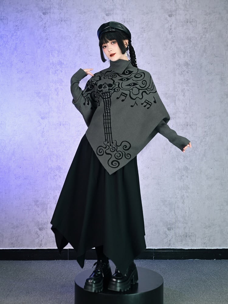 Black Fall/Winter for Skirt Waist with Asymmetrical Woven Handkerchief Cord Elastic Hem