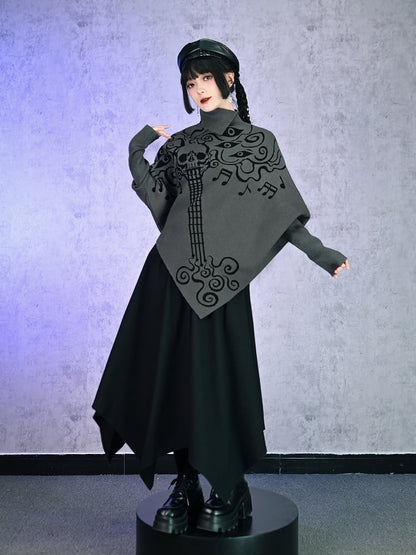 Black Fall/Winter for Skirt Waist with Asymmetrical Woven Handkerchief Cord Elastic Hem