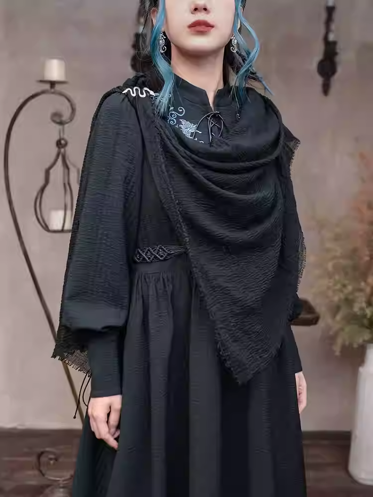 Punk Raw Hem Black Wasteland Vintage Scarf