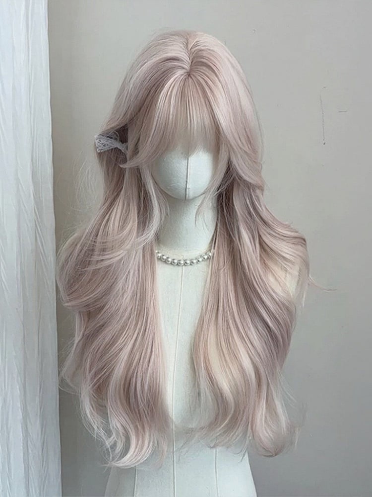 Pink Gold 70cm Long Wavy Curly Wig with Full Bangs - Meow Island Wig