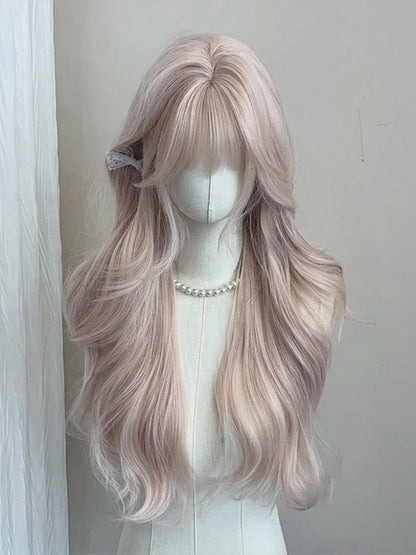 Pink Gold 70cm Long Wavy Curly Wig with Full Bangs - Meow Island Wig