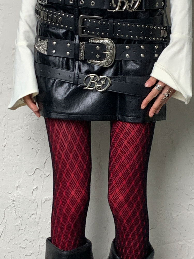 Gothic Schwarze Y2K Diamond Fishnet Hollow-Out Strumpfhose