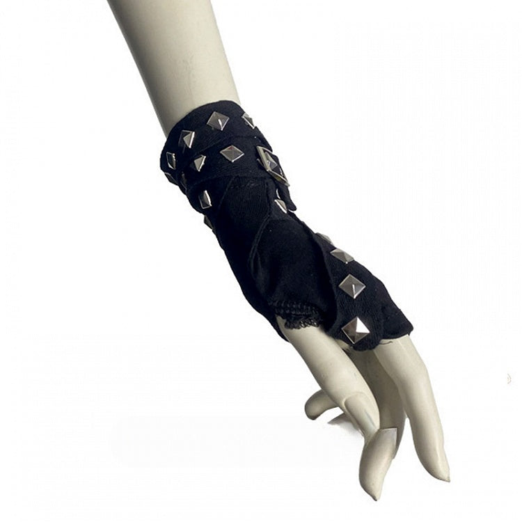 Schwarze Punk Gothic Nieten Riemen Fingerlose Handschuhe