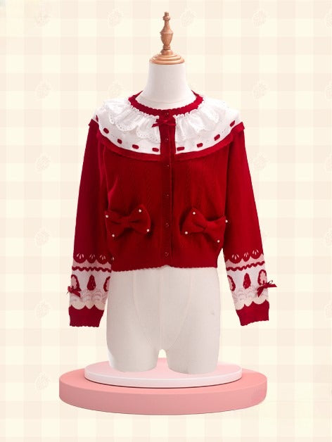 White Sweet with Bow Cardigan Lolita Red Decorations