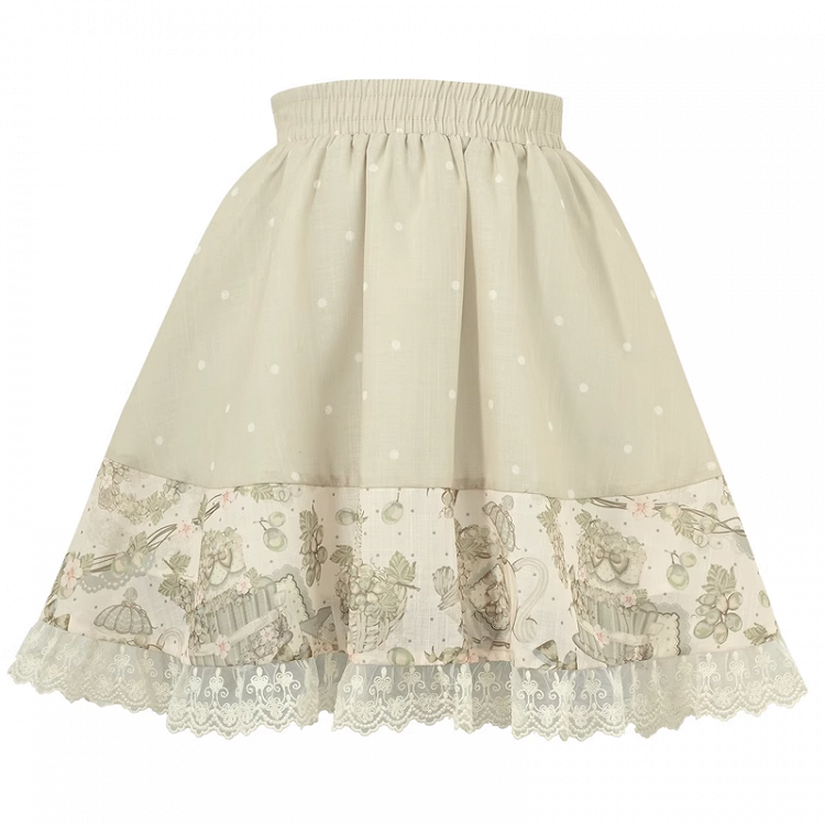 Light Vintage Print Lace Grape Green Elastic Waist Trim