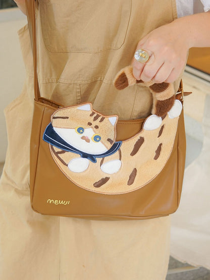 かわいい猫のデザインのブラウンのクロスボディバッグ