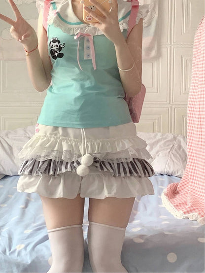 and Paw with Lace Cat Trim White Patches Skirt Tiered