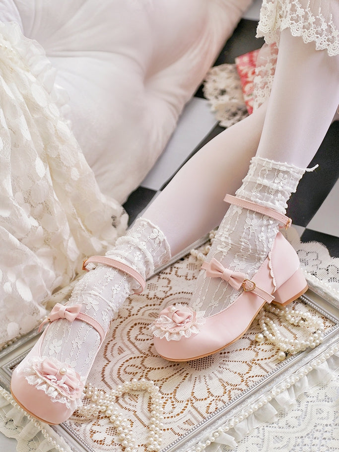 Zehenbesatz Herz Top Spitze Schleife Rosa bei Baby Schnallen Lolita Rund