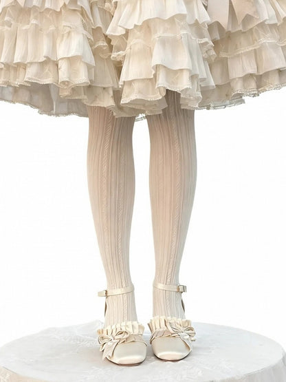 Lolita Elegant Ruffle Toe Tiered Square Sandals Off-white - Trim