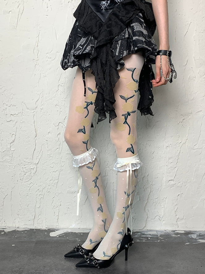 Gepunktete Rüschen, weißes Muster, Y2K, selbstbindender Riemenbesatz