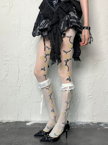 Gepunktete Rüschen, weißes Muster, Y2K, selbstbindender Riemenbesatz