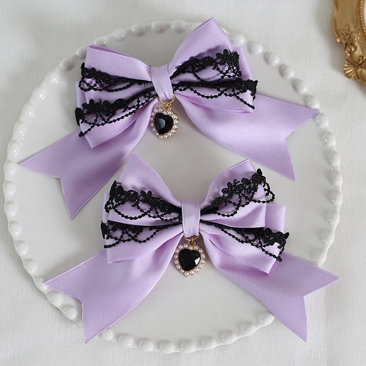 of Pair Lace Bowknot Charm A with Decorations Heart Colors Black 9 Hairclips