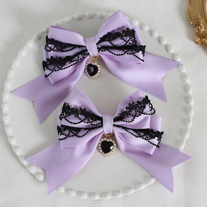 of Pair Lace Bowknot Charm A with Decorations Heart Colors Black 9 Hairclips