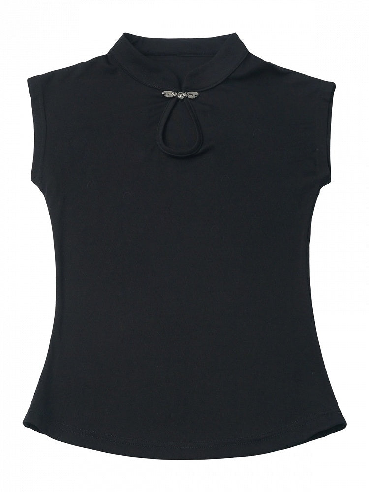 Black Cheongsam Collar Sleeveless Top - PINK SAVIOR