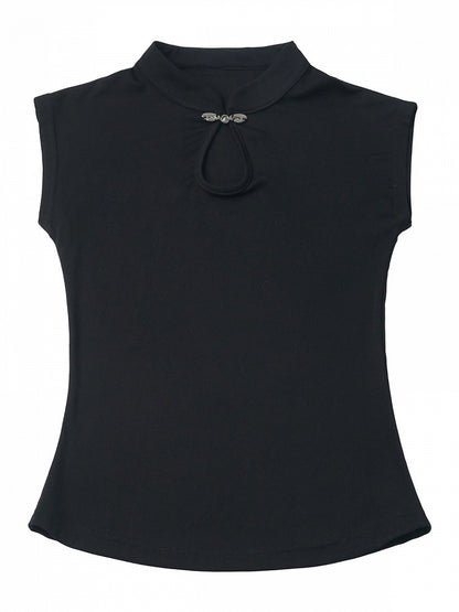 Black Cheongsam Collar Sleeveless Top - PINK SAVIOR