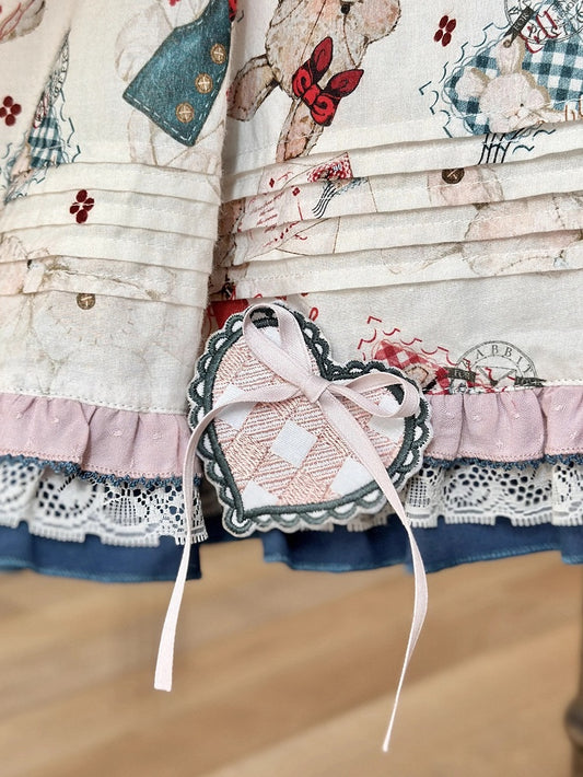 緑とピンクのチェック柄ハート型ブローチ