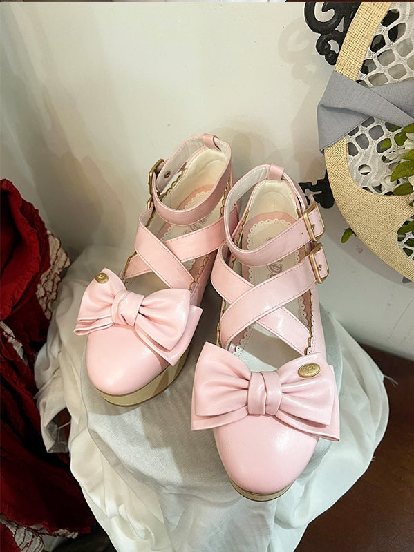 with Leather PU Sweet Pink Platforms Lolita
