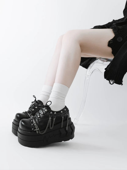 Goth Black Charm Platforms Punk with Detachable Chain