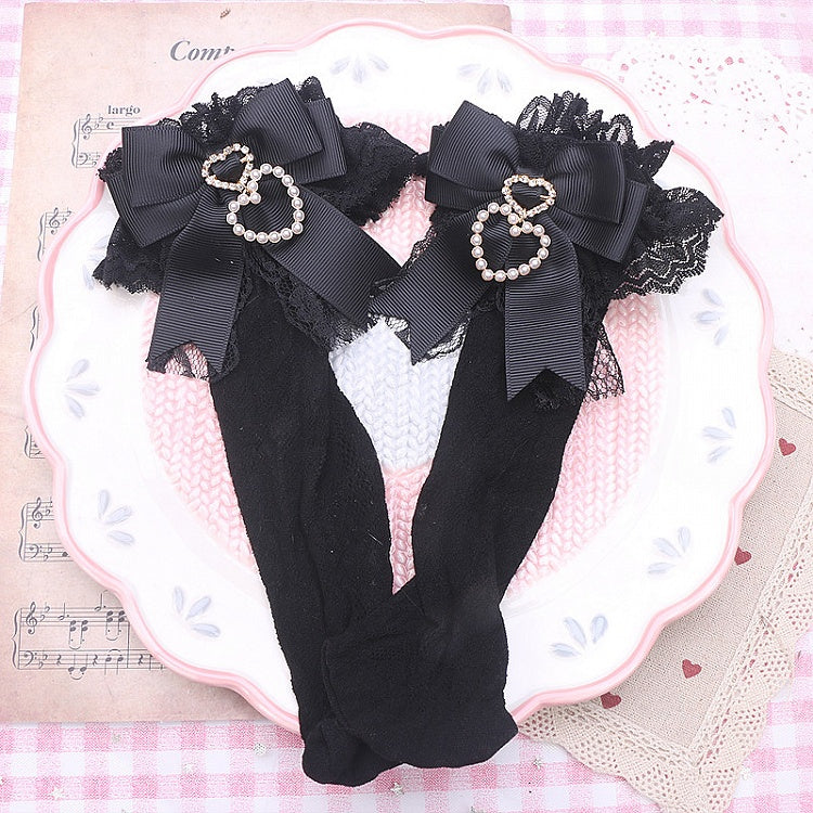 Cuff Color Pearl Kei Heart Lace Jirai Bowknot Socks Options 4