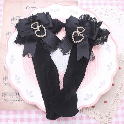 Cuff Color Pearl Kei Heart Lace Jirai Bowknot Socks Options 4