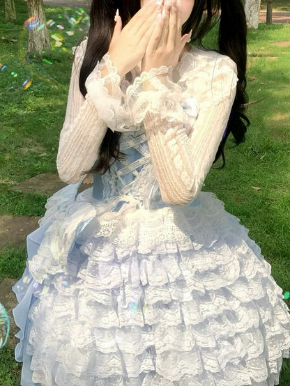 Hem Train Lace + Blue Bow JSK Only / Ruffle Lolita Dress Multi-Layered
