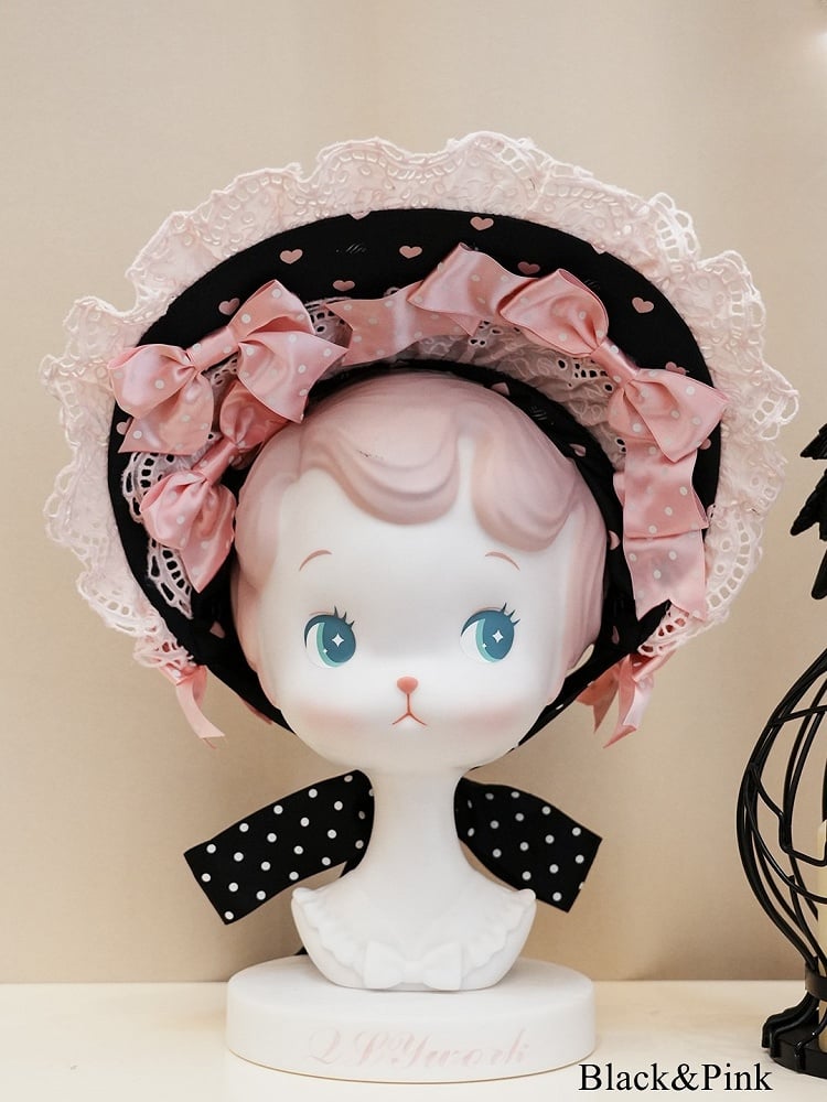 Pattern – Accents Sweet Bow Options Lace-trimmed Color Bonnet Lolita Heart with 5